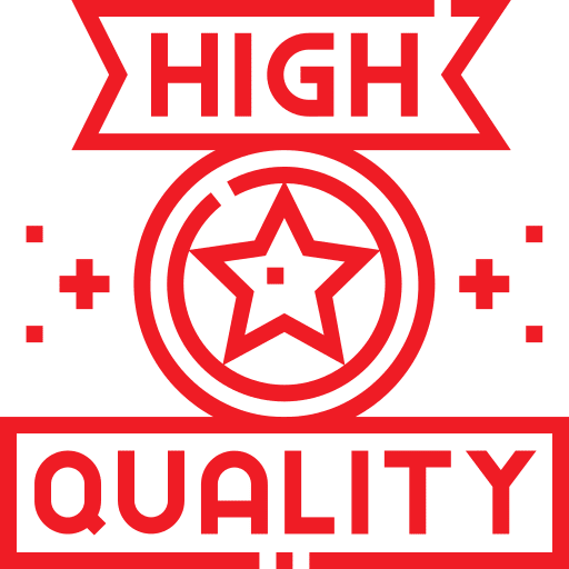 A red star and the words " high quality ".